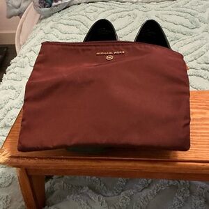 Michael Kors Wine Nylon Cosmetic Pouch with Gold Logo